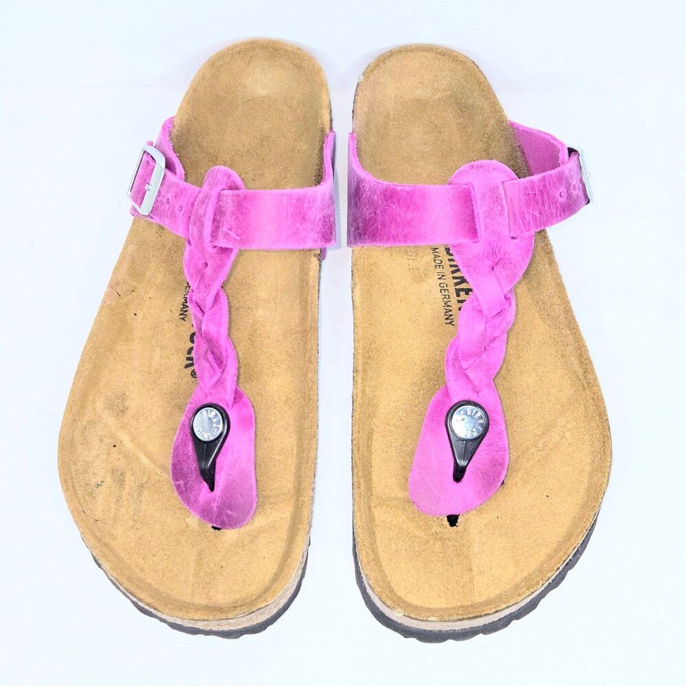 BIRKENSTOCK Sandals Gizeh Braided Fuchsia Leather Women Size 8 (39 EU) NEW + BOX